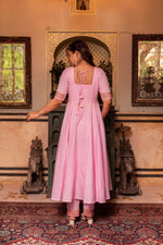 Thumbnail for Pomcha Jaipur Gaurangi Pink Gota Lace Embroidery Cotton Anarkali Set