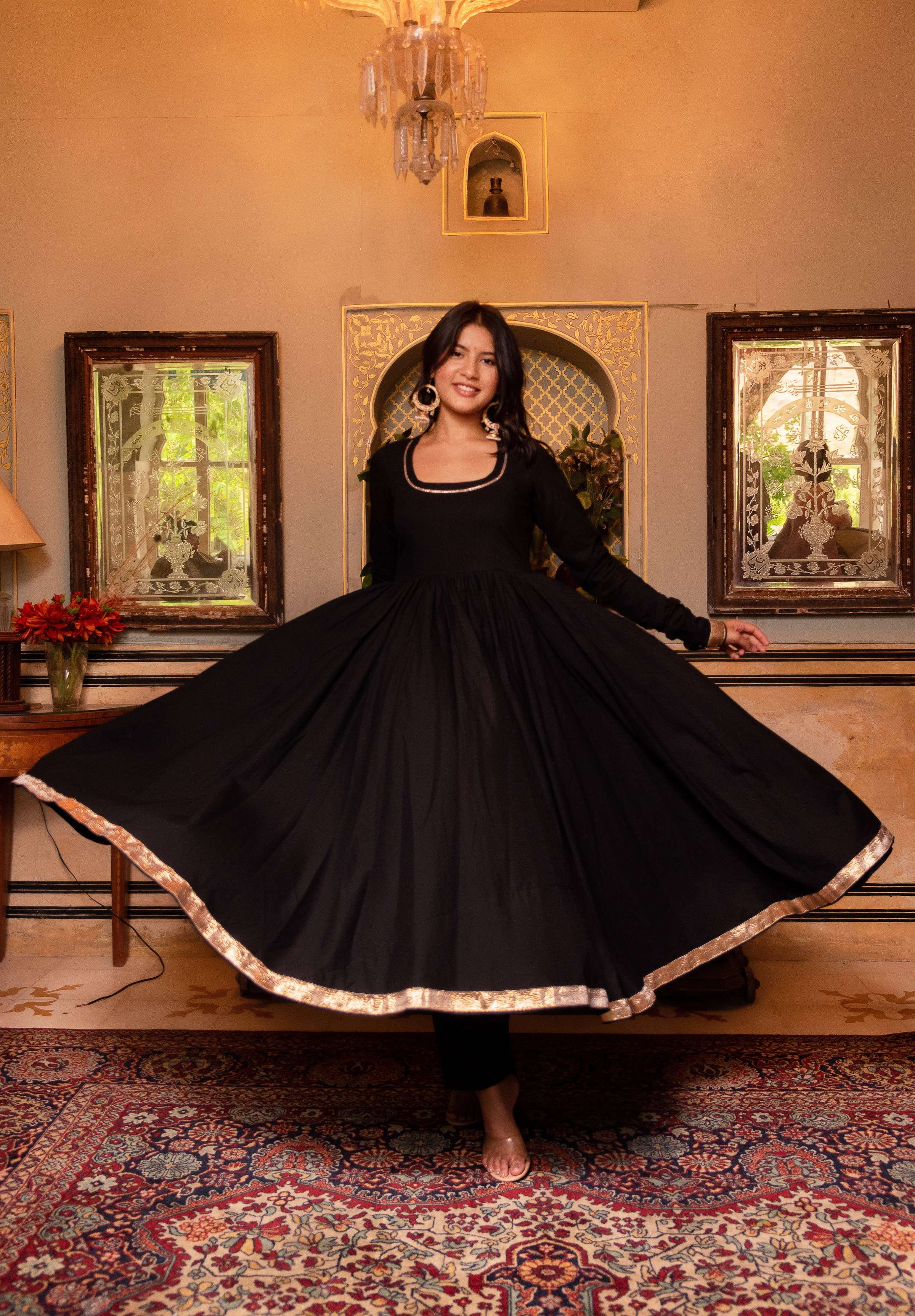 Pomcha Jaipur Gaurangi Aarya Black Cotton Anarkali Set - Distacart