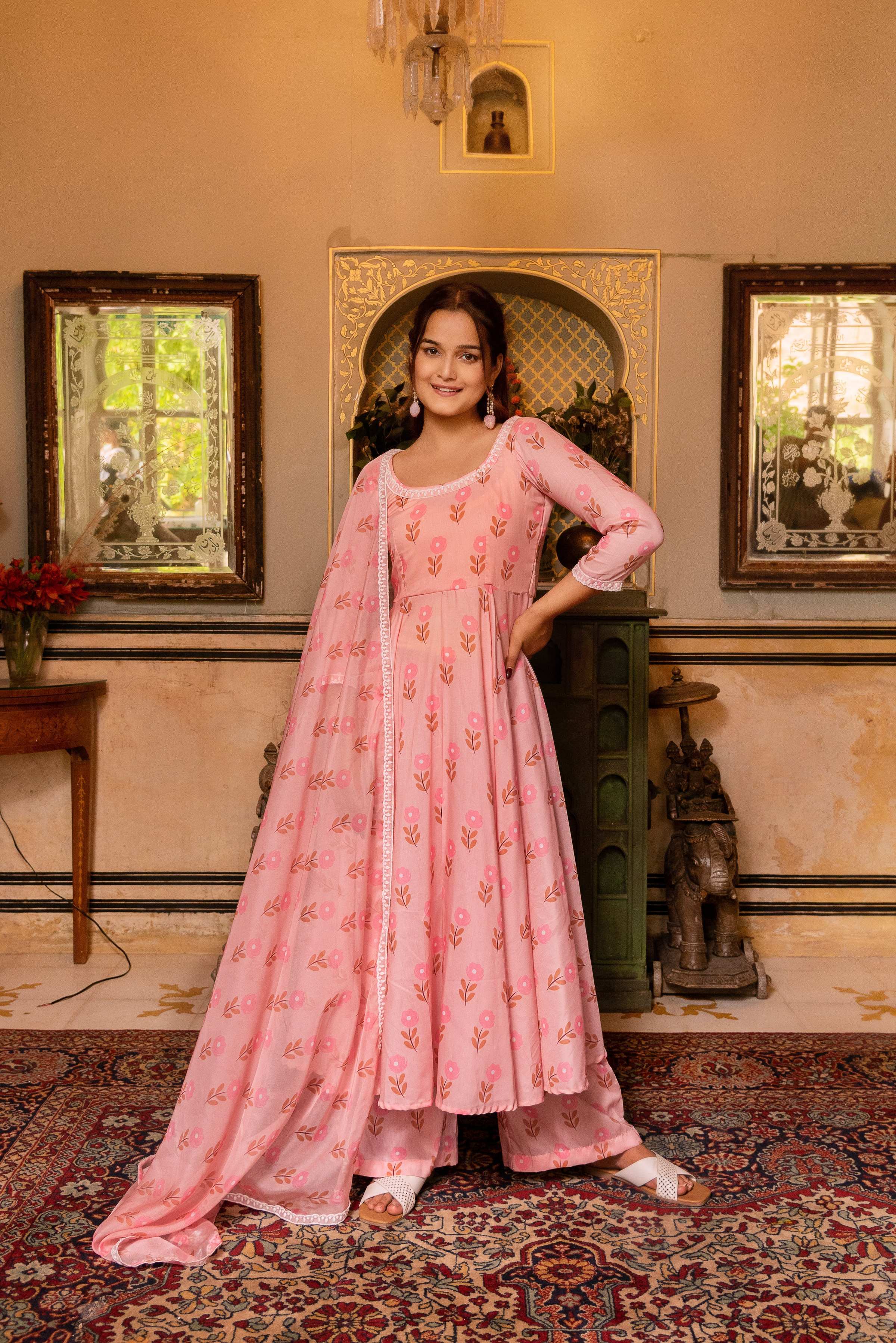 Pomcha Jaipur Gaurangi Rutvi Muslin Printed Anarkali Set - Distacart