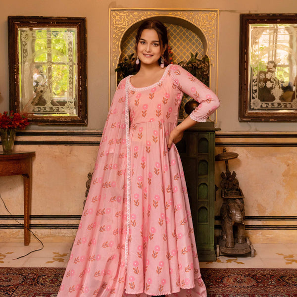 Pomcha Jaipur Gaurangi Rutvi Muslin Printed Anarkali Set - Distacart