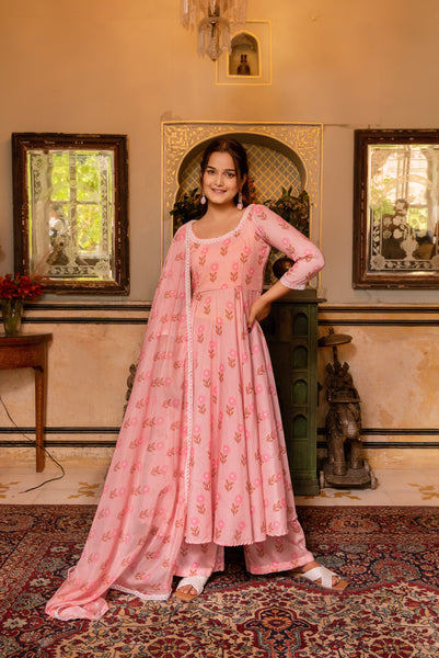 Pomcha Jaipur Gaurangi Rutvi Muslin Printed Anarkali Set
