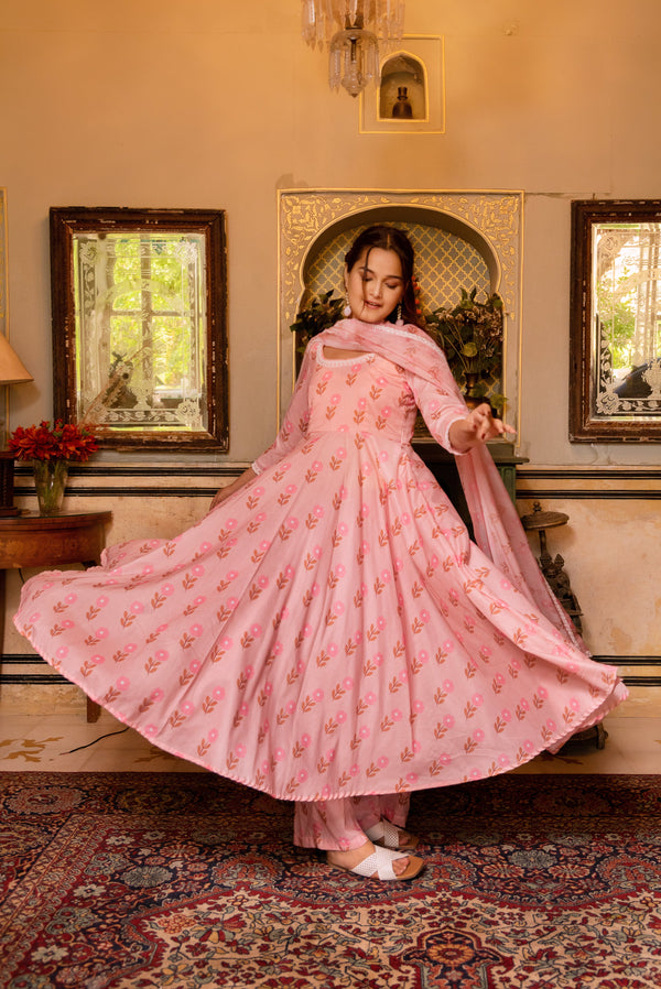 Pomcha Jaipur Gaurangi Rutvi Muslin Printed Anarkali Set