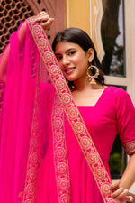 Thumbnail for Pomcha Jaipur Gaurangi Raani Pink Gota Lace Embroidery Cotton Anarkali Set