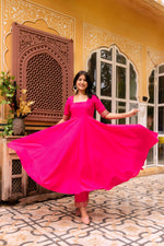 Thumbnail for Pomcha Jaipur Gaurangi Raani Pink Gota Lace Embroidery Cotton Anarkali Set