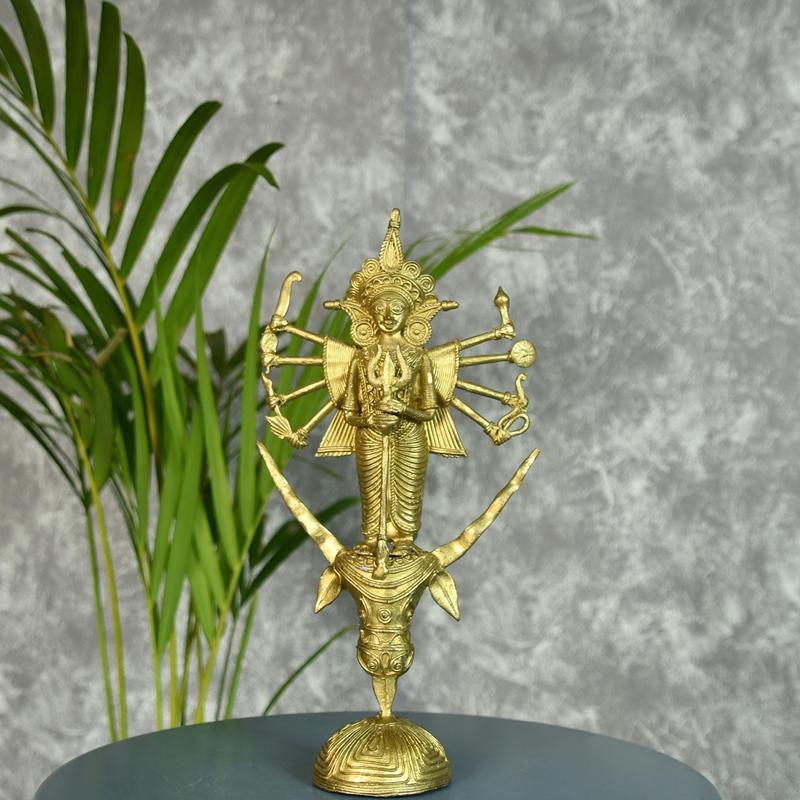 Sowpeace Dhokra Craft / Goddess Durga Mahishasur Mardini Brass Decor