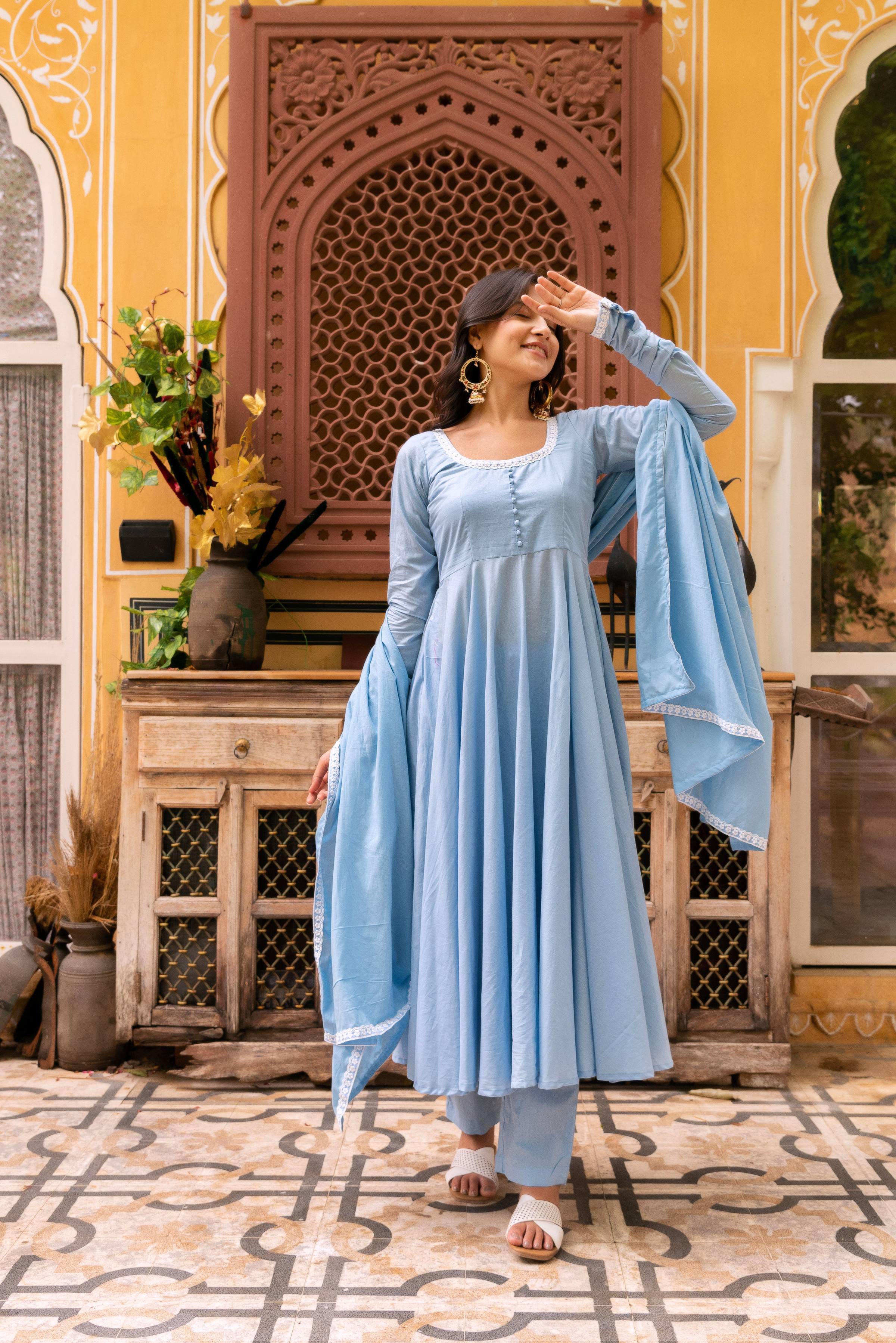 Pomcha Jaipur Gaurangi Aasma Embroidery Cotton Anarkali Set - Distacart