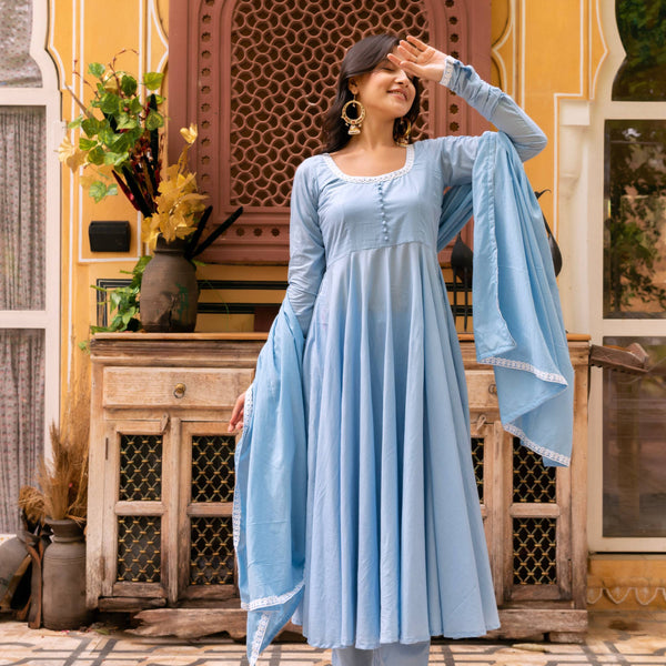 Pomcha Jaipur Gaurangi Aasma Embroidery Cotton Anarkali Set - Distacart