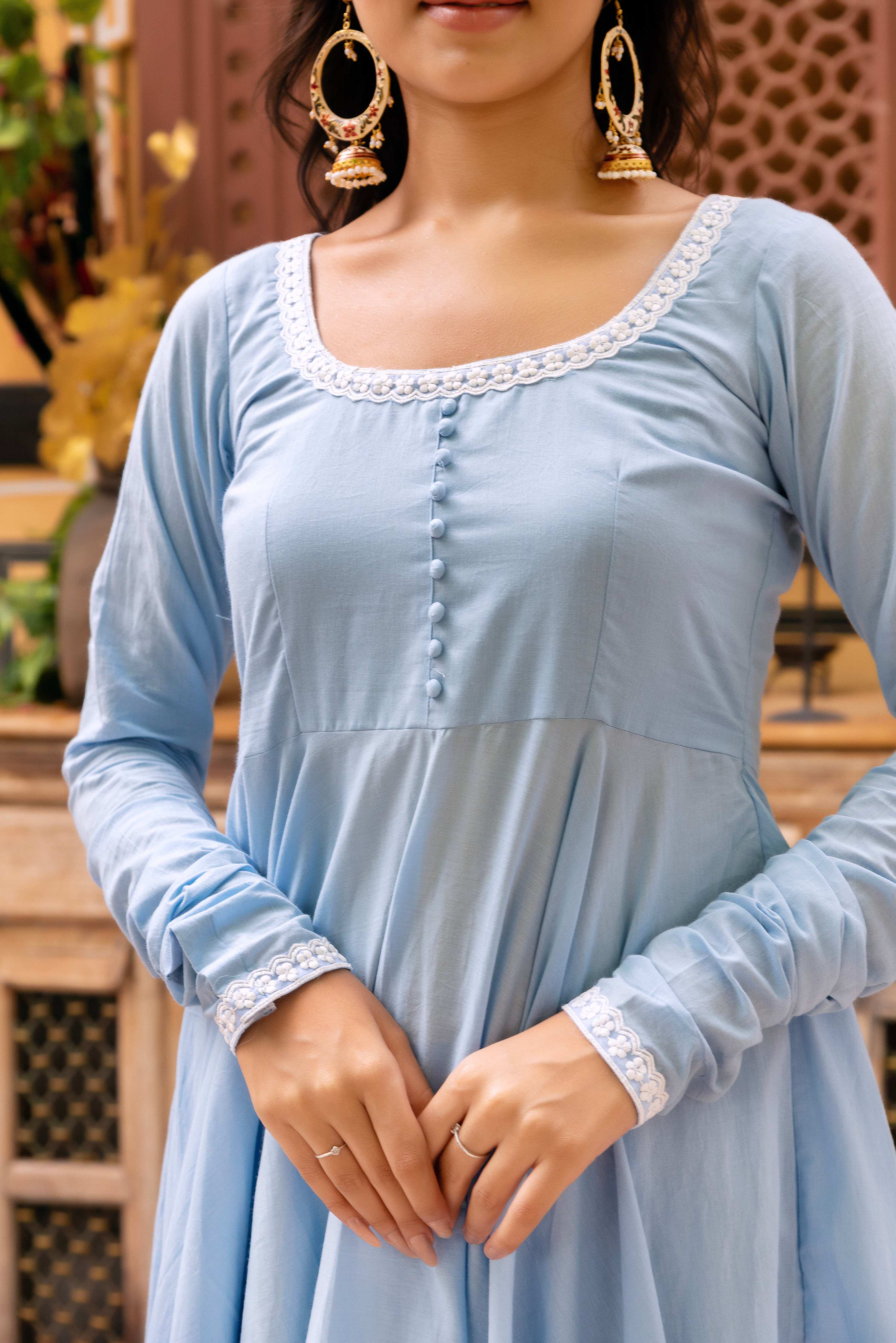 Pomcha Jaipur Gaurangi Aasma Embroidery Cotton Anarkali Set - Distacart