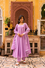 Thumbnail for Pomcha Jaipur Gaurangi Lilac Embroidery Cotton Anarkali Set