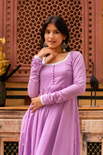 Thumbnail for Pomcha Jaipur Gaurangi Lilac Embroidery Cotton Anarkali Set
