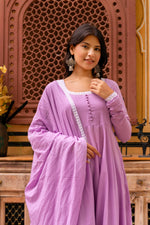 Thumbnail for Pomcha Jaipur Gaurangi Lilac Embroidery Cotton Anarkali Set