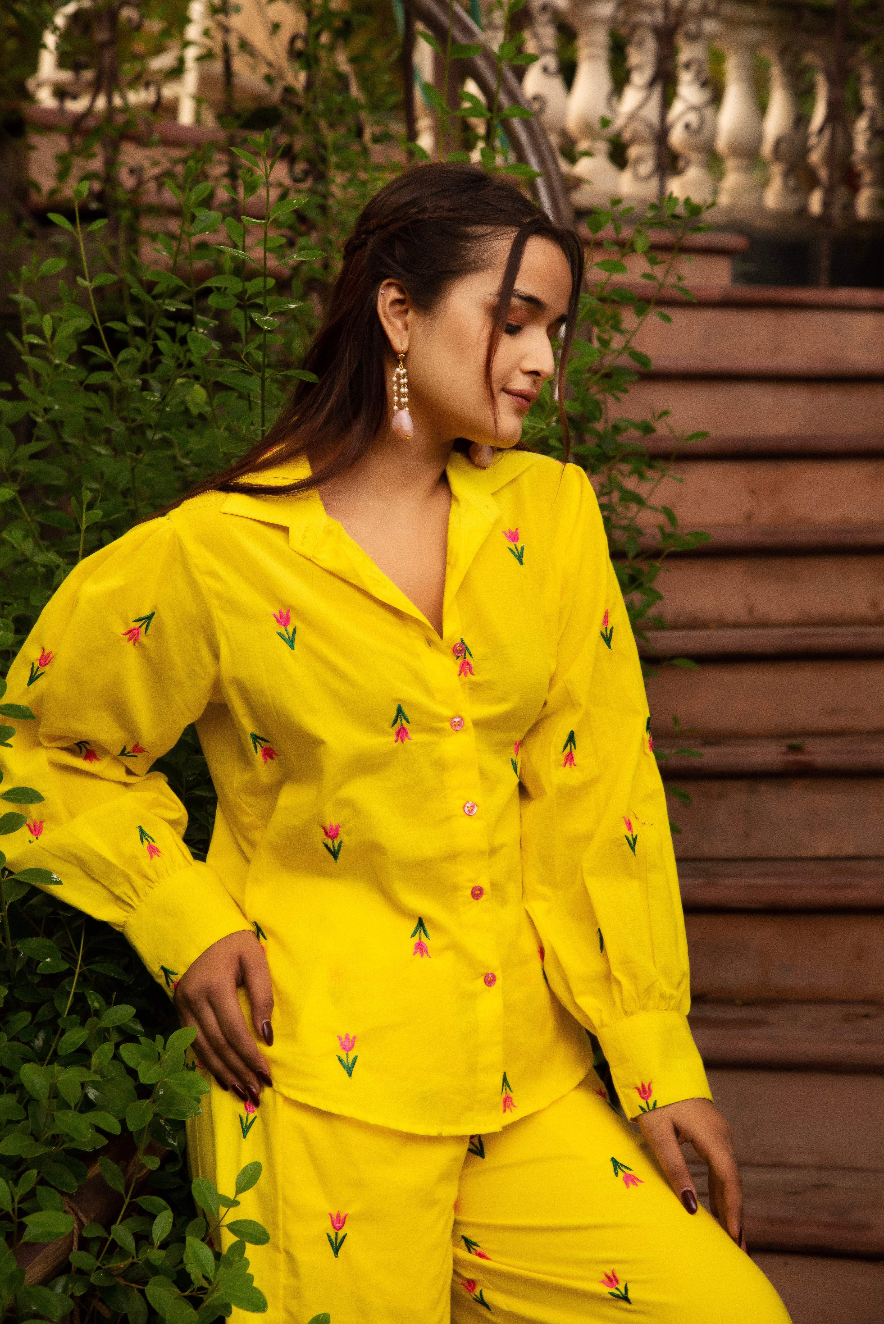 Pomcha Jaipur Gaurangi Ira Yellow Embroidery Co-Ord Set