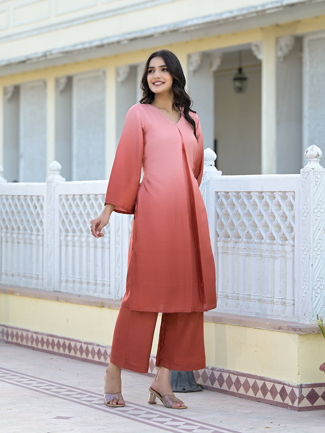 Varanga Women Ombre Coral A-Line Kurta Set - Distacart