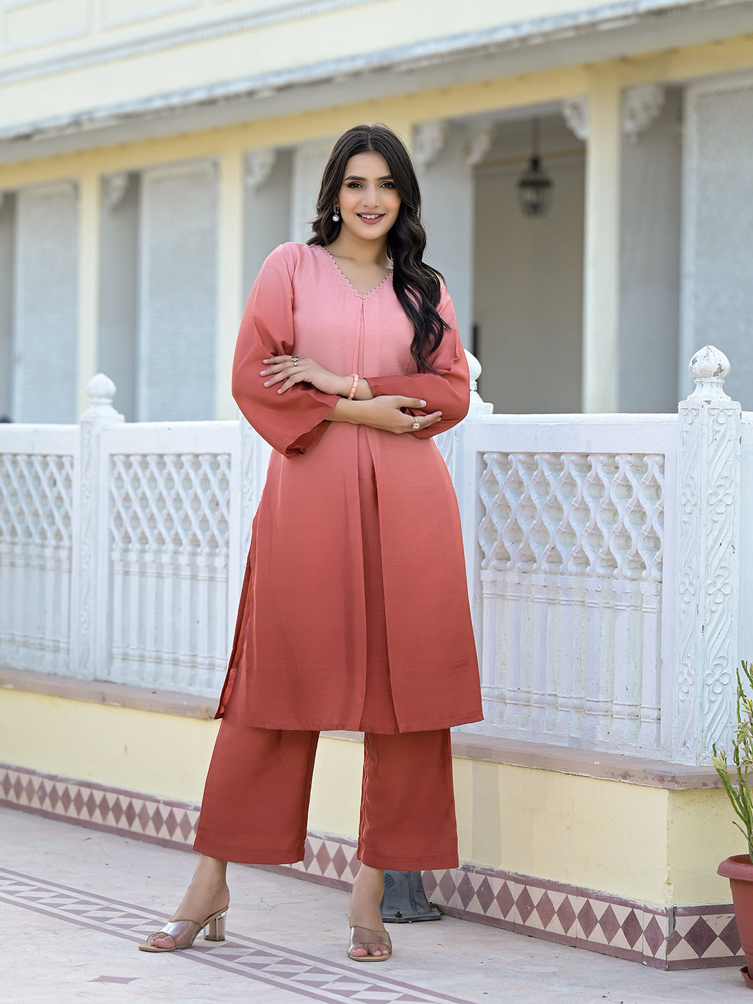 Varanga Women Ombre Coral A-Line Kurta Set - Distacart