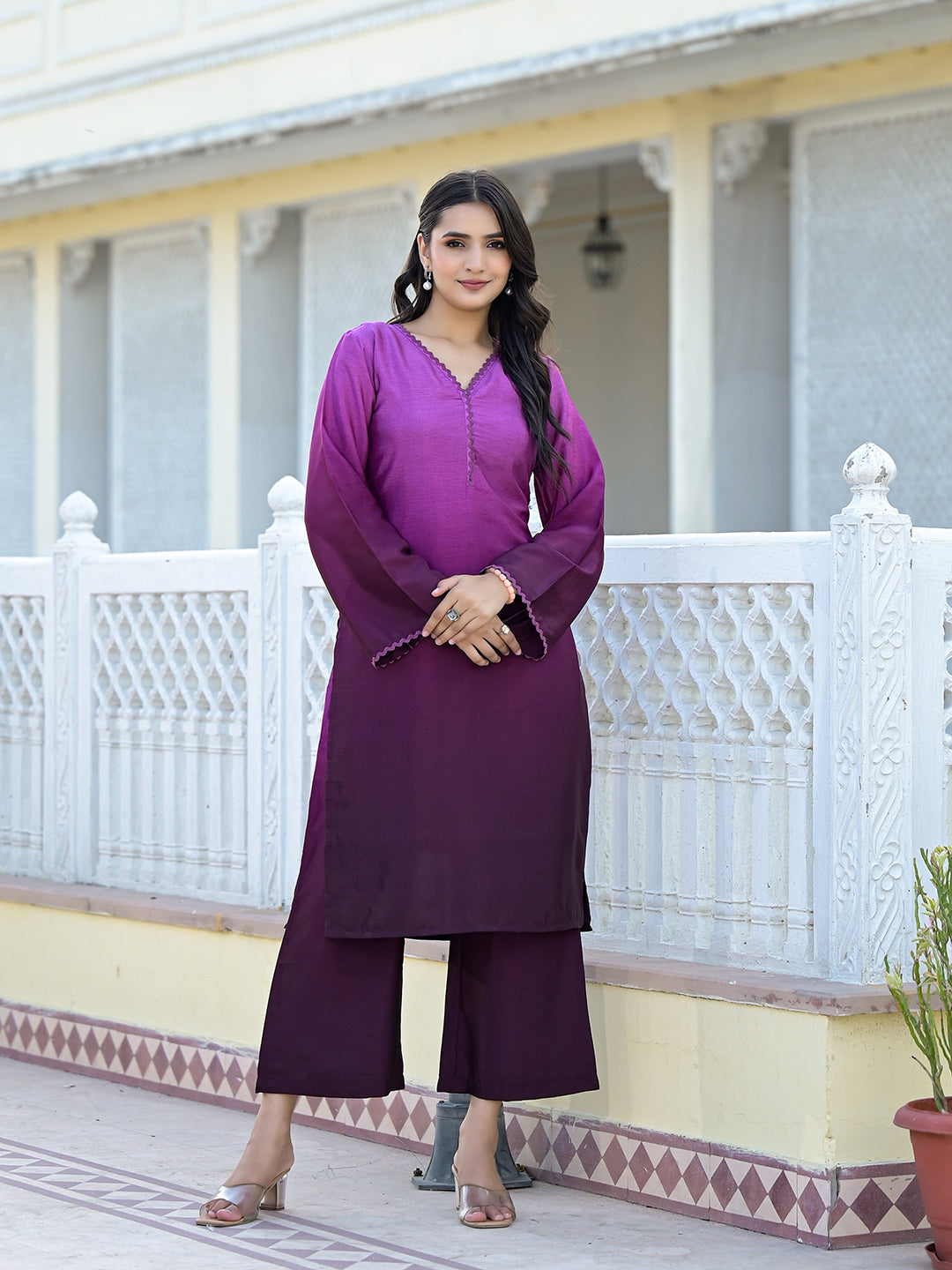 Varanga Women Ombre Magenta A-Line Kurta Set - Distacart
