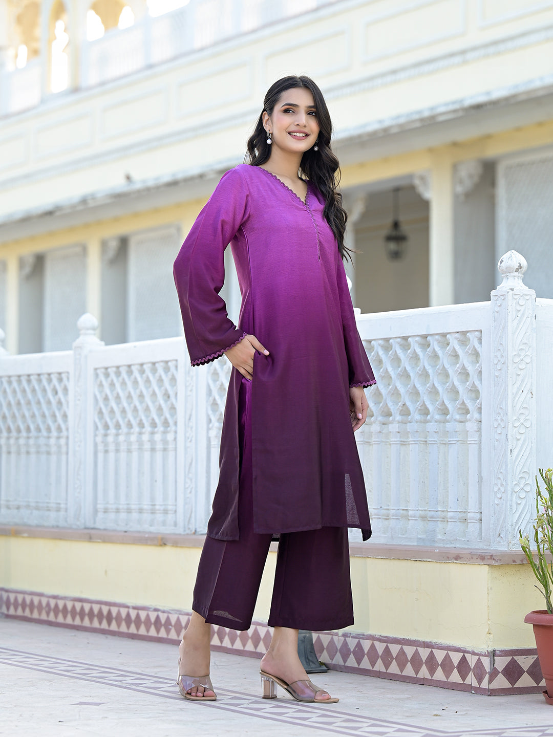 Varanga Women Ombre Magenta A-Line Kurta Set - Distacart