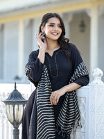 Thumbnail for Varanga Women Black Crepe Gota Kurta With Bottom And Dupatta - Distacart