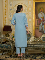 Thumbnail for Varanga Women Blue Chikankari Embroidered Kurta Set With Dupatta - Distacart