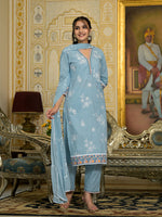 Thumbnail for Varanga Women Blue Chikankari Embroidered Kurta Set With Dupatta - Distacart
