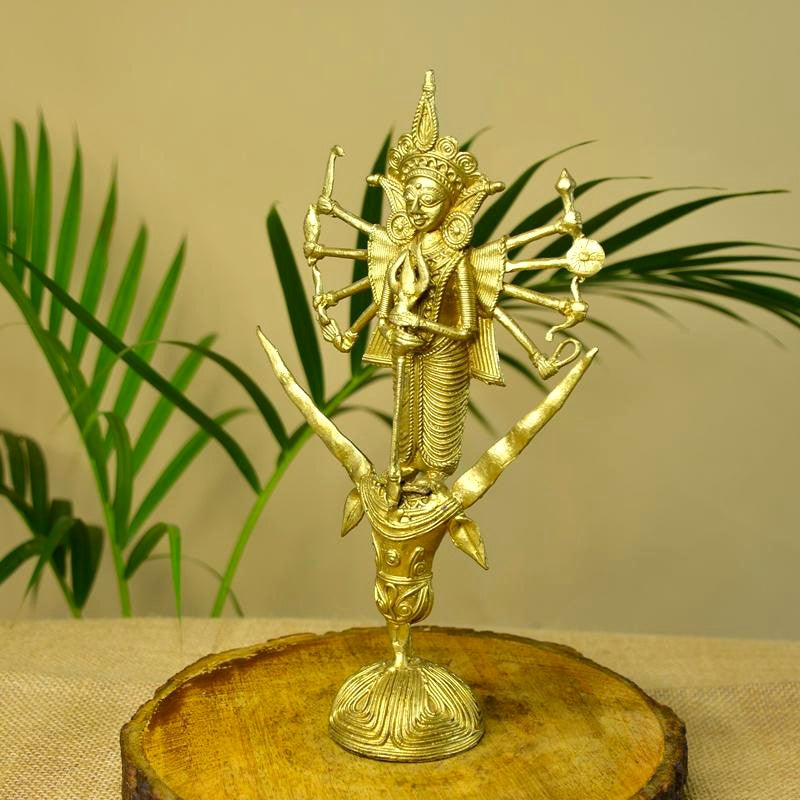 Sowpeace Dhokra Craft / Goddess Durga Mahishasur Mardini Brass Decor
