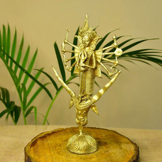 Sowpeace Dhokra Craft / Goddess Durga Mahishasur Mardini Brass Decor