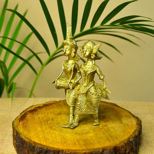 Sowpeace Artisanal Brass Dhokra Sculpture: Tribal Couple with Dhol
