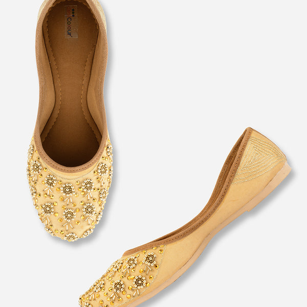 Desi Colour Women Indian Ethnic Footwear-Gold Round Emb - Distacart
