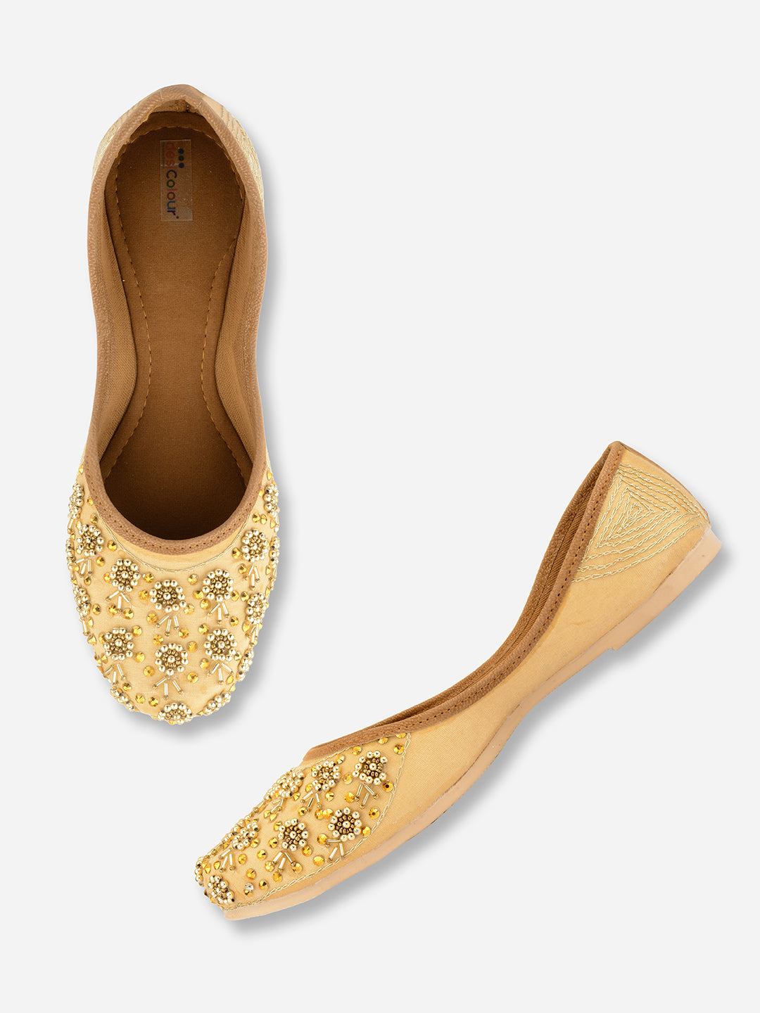 Desi Colour Women Indian Ethnic Footwear-Gold Round Emb - Distacart