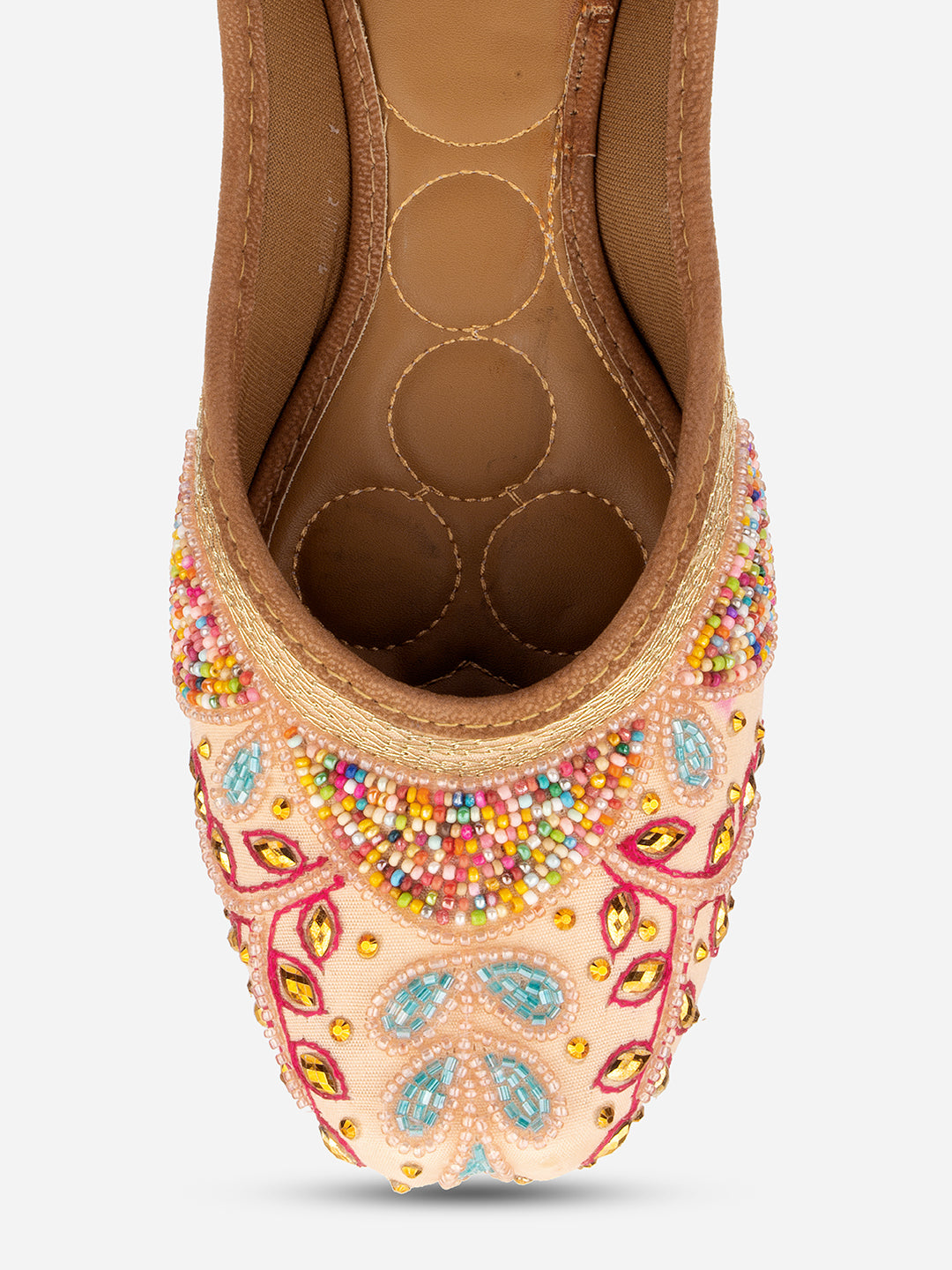 Desi Colour Women Indian Ethnic Footwear-Peach Multi Pearl - Distacart