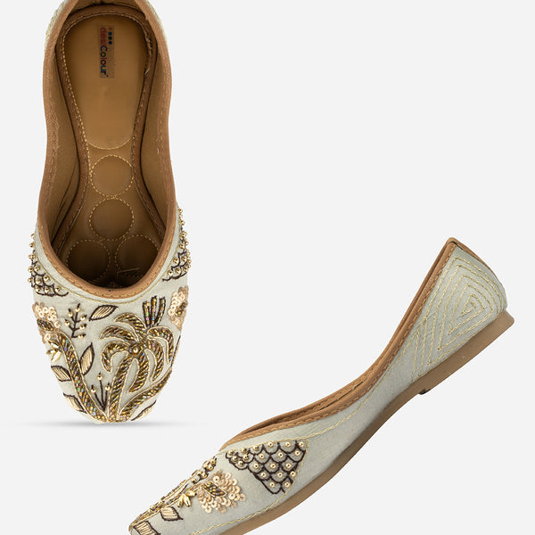 Desi Colour Women Indian Ethnic Footwear-Sea Green Pearl Shine - Distacart