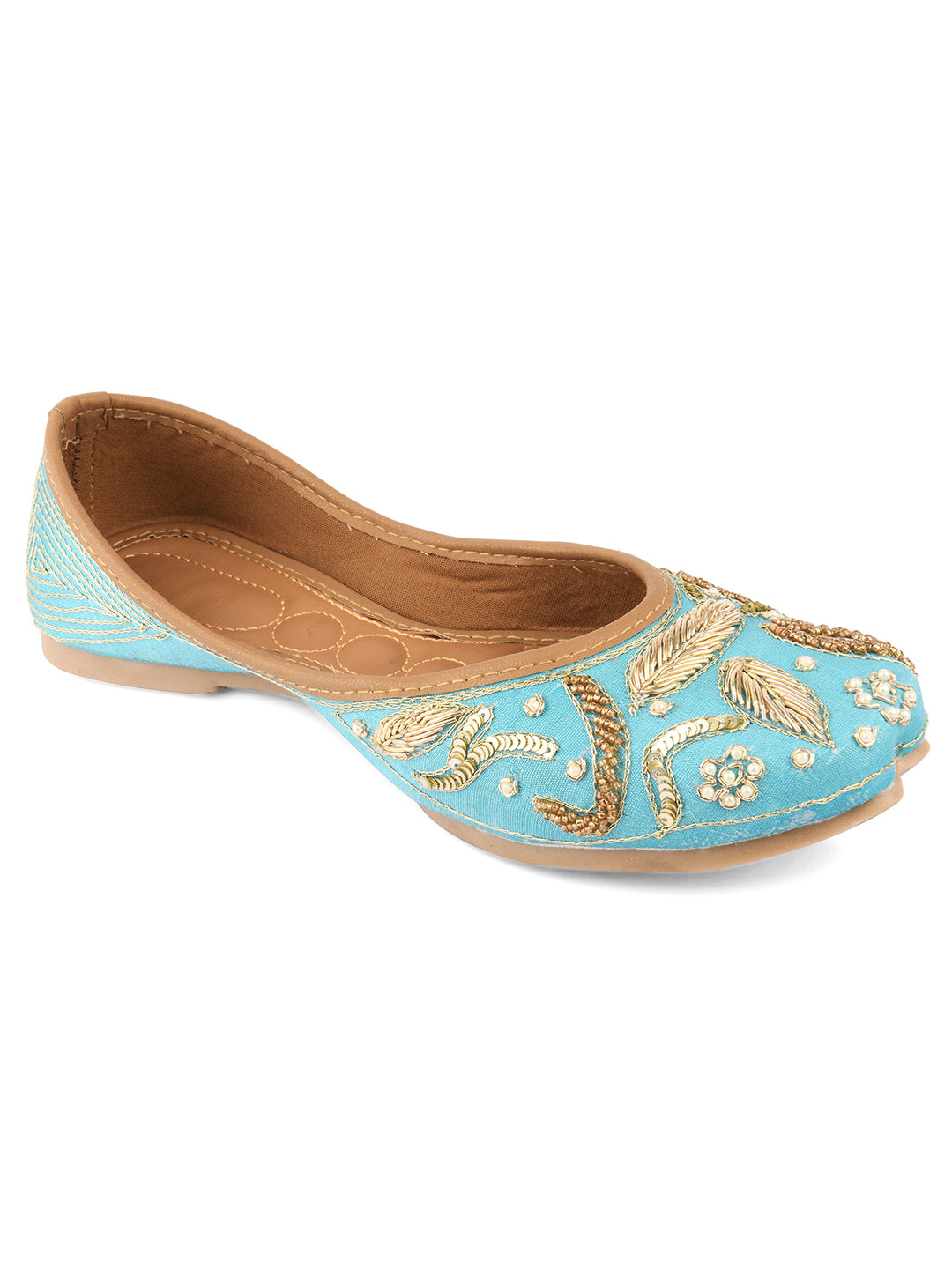 Desi Colour Women Indian Ethnic Footwear-Sky Blue Dabka - Distacart