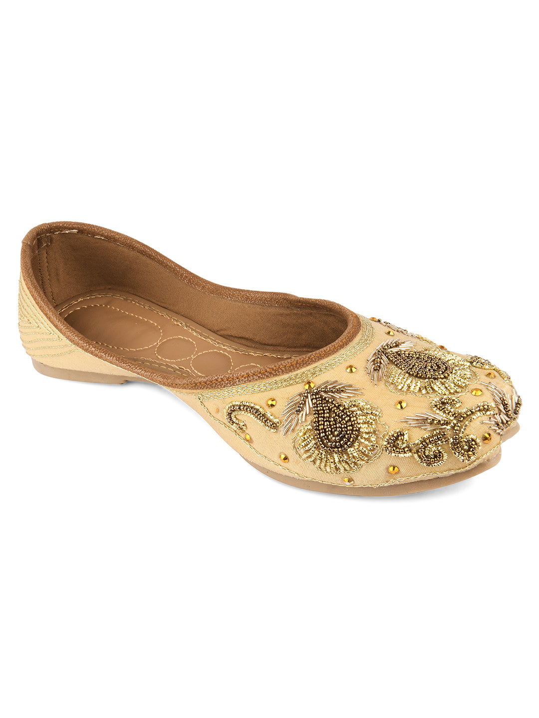 Desi Colour Women Indian Ethnic Footwear-Gold Stone Dabka - Distacart