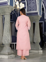 Thumbnail for Varanga Women Pink Kota Check Cotton Lace Detailed Kurta Paired With Bottom And Dupatta - Distacart