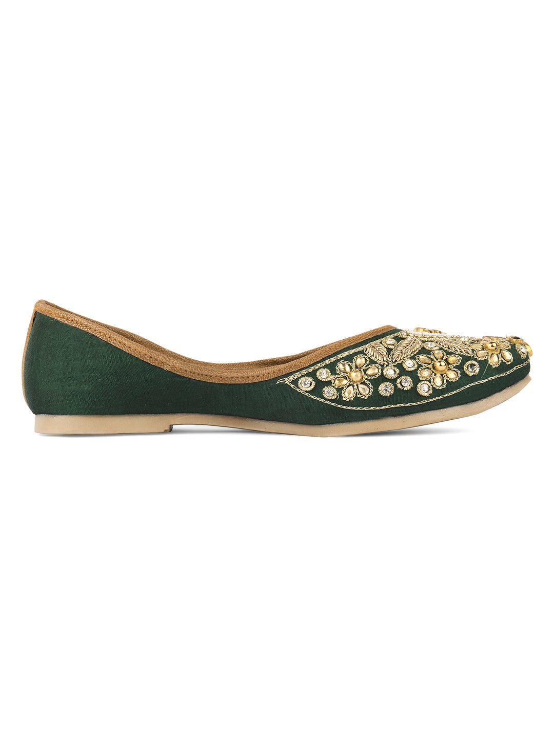 Desi Colour Women Indian Ethnic Footwear-Green Stone - Distacart