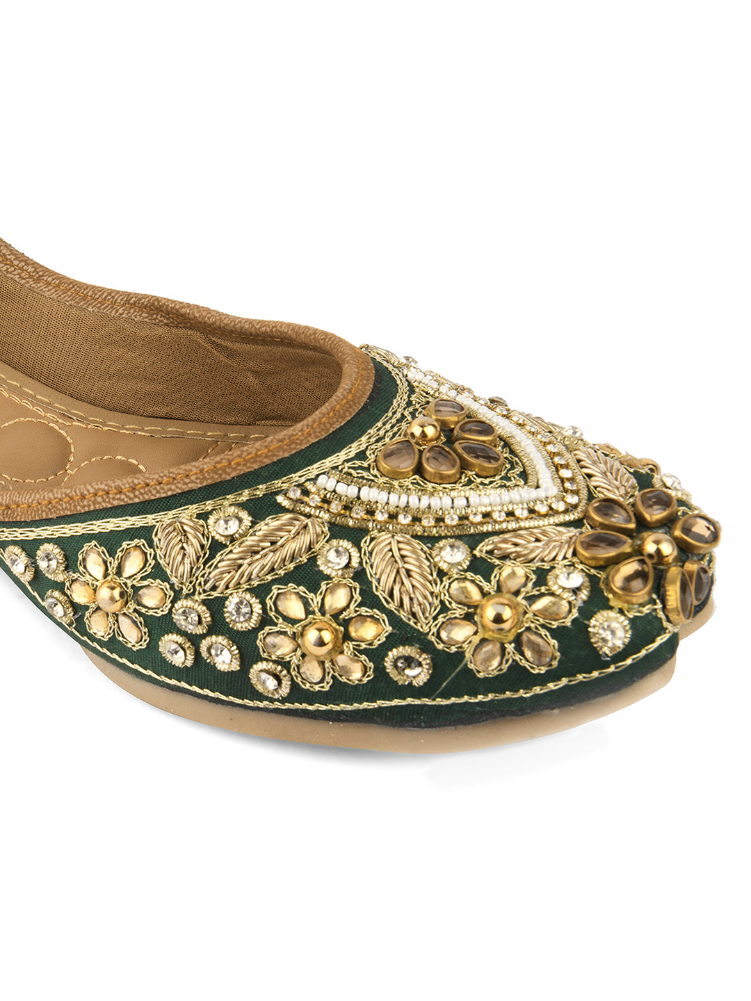 Desi Colour Women Indian Ethnic Footwear-Green Stone - Distacart