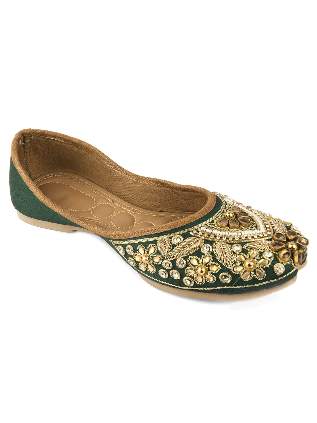 Desi Colour Women Indian Ethnic Footwear-Green Stone - Distacart