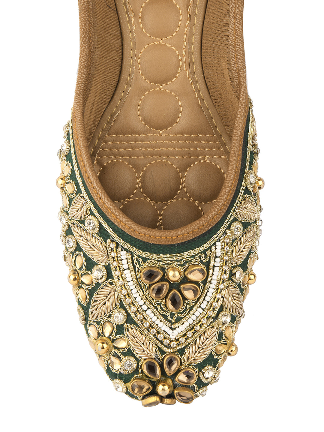 Desi Colour Women Indian Ethnic Footwear-Green Stone - Distacart