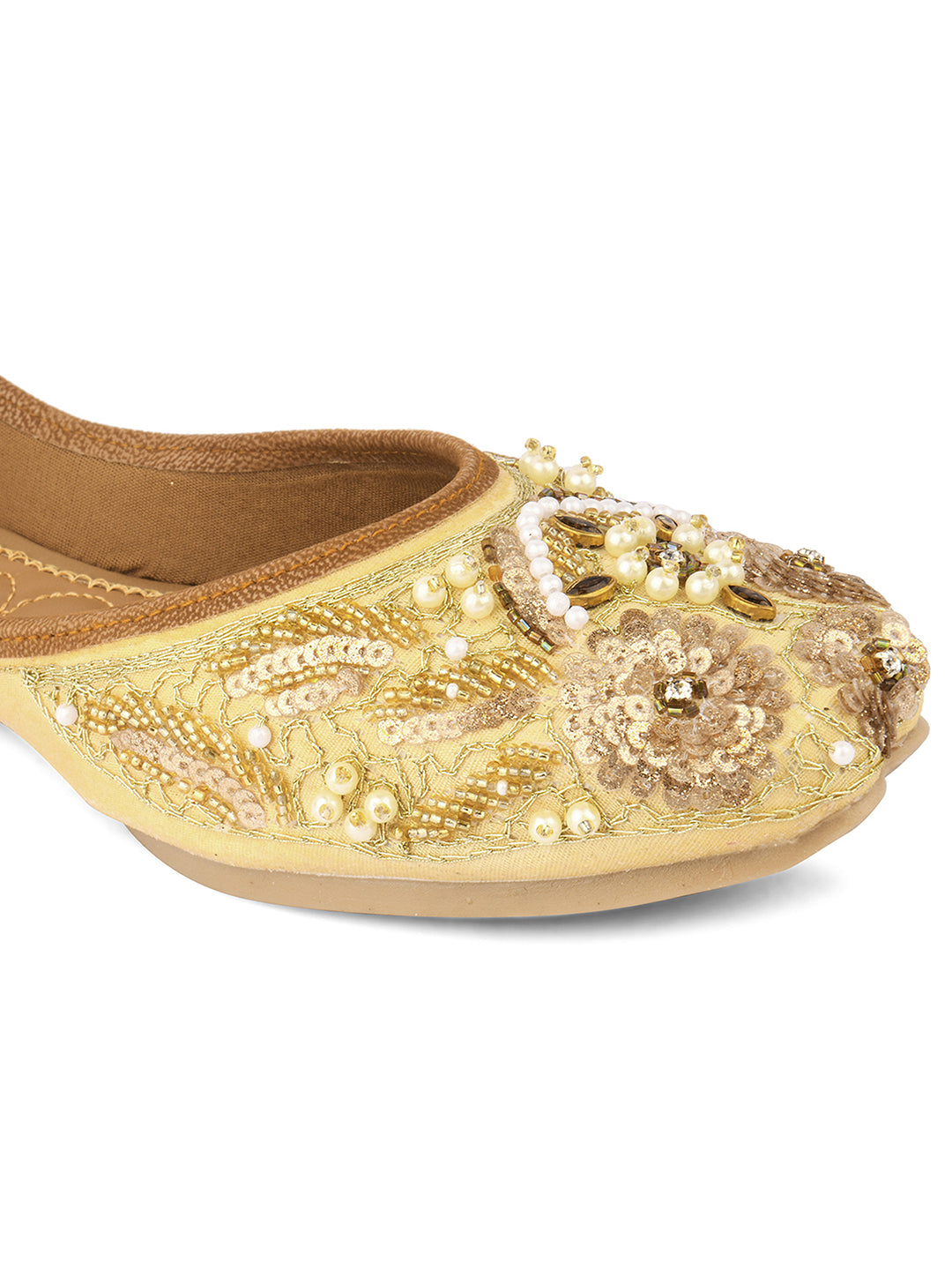 Desi Colour Women Indian Ethnic Footwear-Golden Heavy Work - Distacart