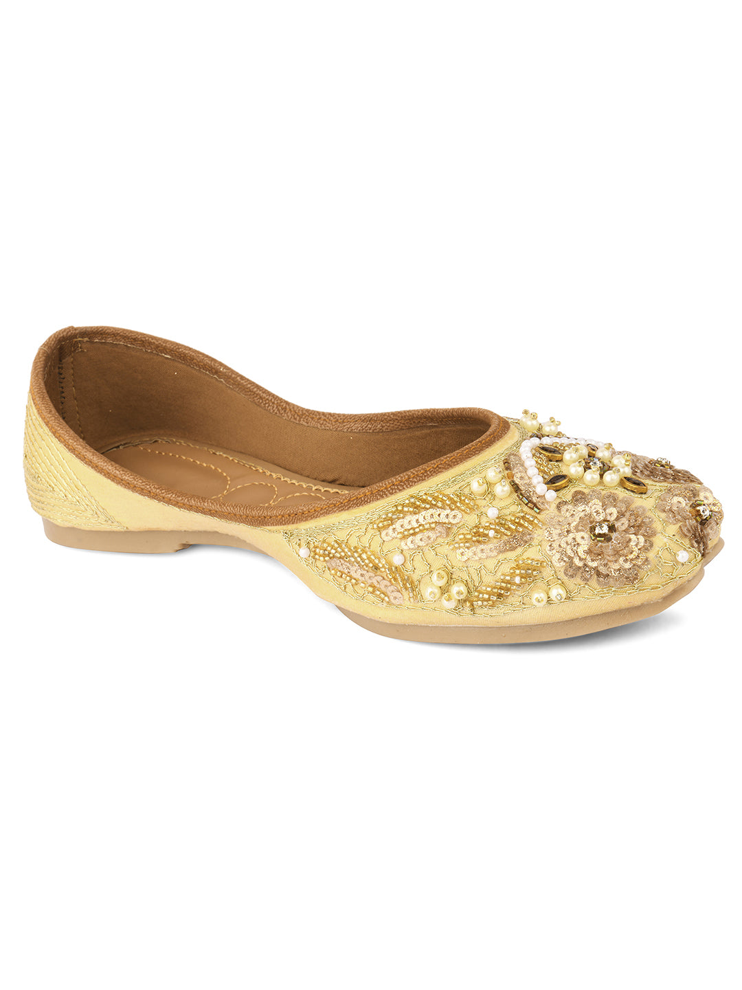 Desi Colour Women Indian Ethnic Footwear-Golden Heavy Work - Distacart