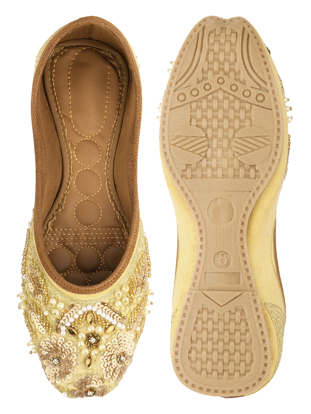 Desi Colour Women Indian Ethnic Footwear-Golden Heavy Work - Distacart