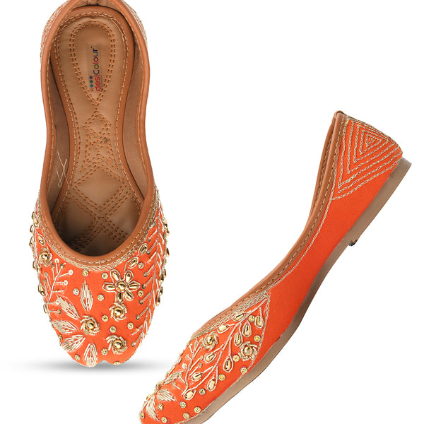 Desi Colour Women Indian Ethnic Footwear-Orange Dabka - Distacart
