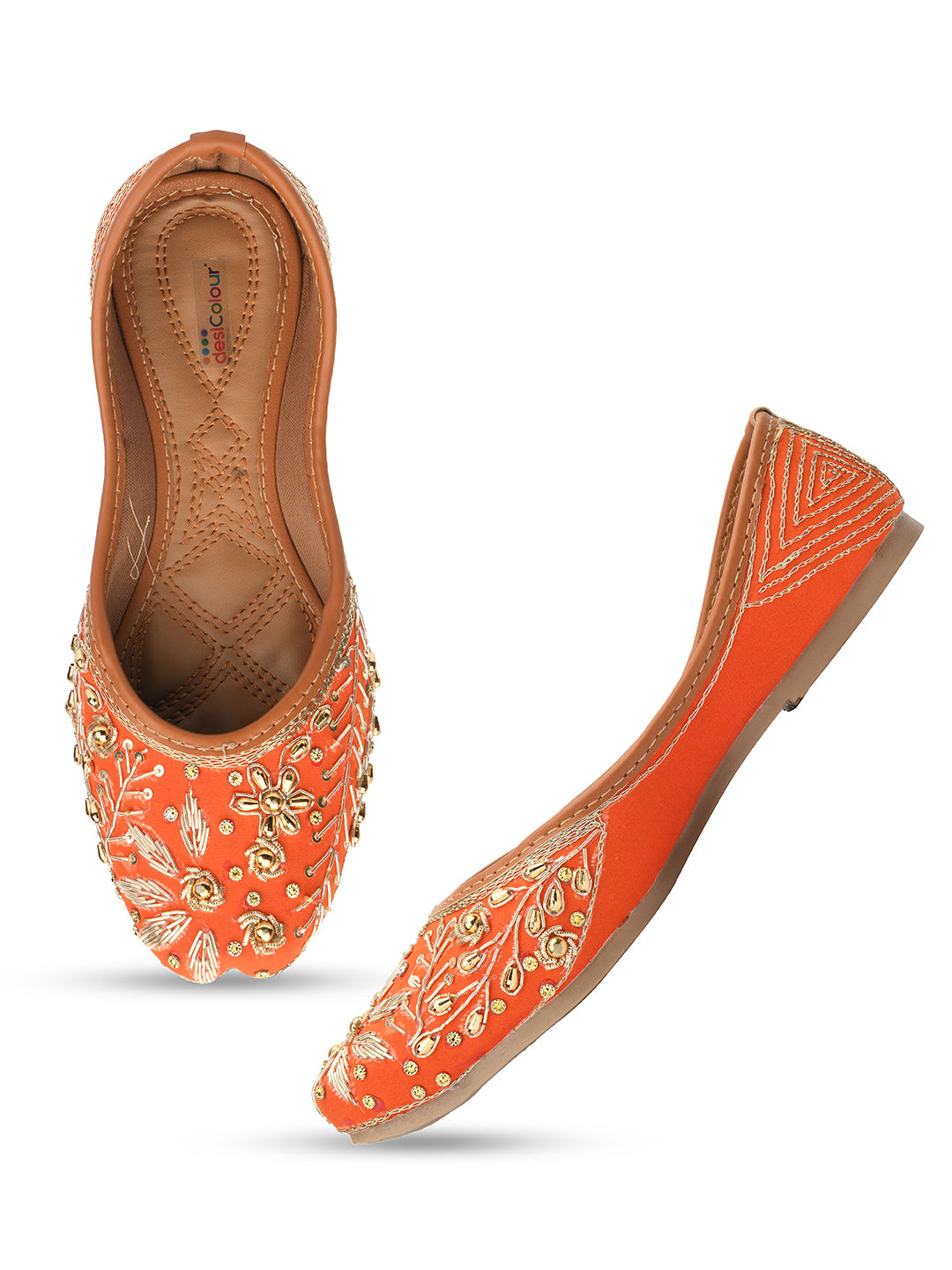 Desi Colour Women Indian Ethnic Footwear-Orange Dabka - Distacart