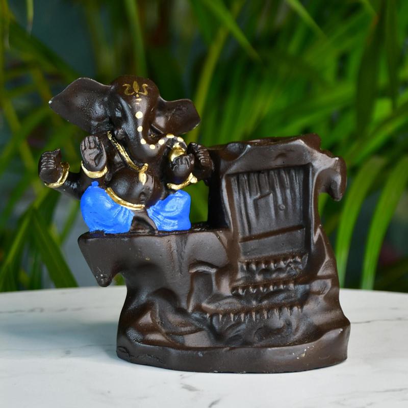 Artisan Blue Ganesh Smoke Fountain Tabletop Decor by Sowpeace / Unique Home Showpiece