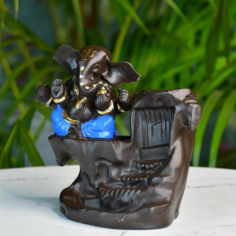 Artisan Blue Ganesh Smoke Fountain Tabletop Decor by Sowpeace / Unique Home Showpiece