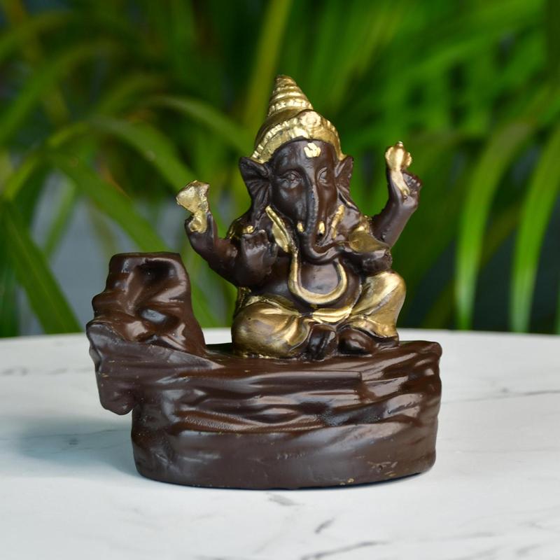 Golden Ganesh Resin Tabletop Decor by Sowpeace / Unique Home Showpiece