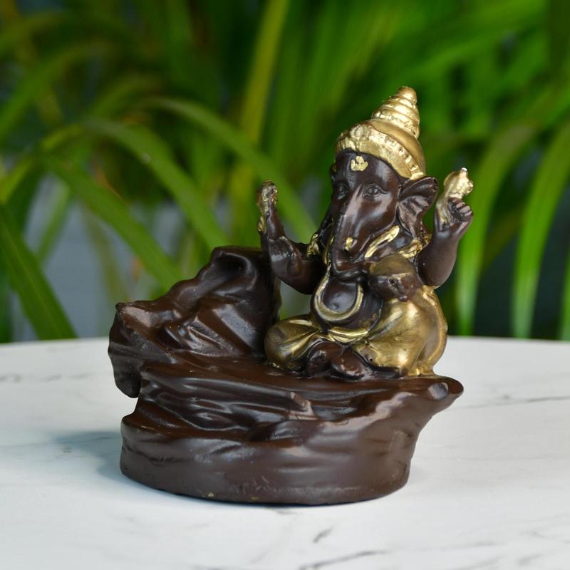 Golden Ganesh Resin Tabletop Decor by Sowpeace / Unique Home Showpiece