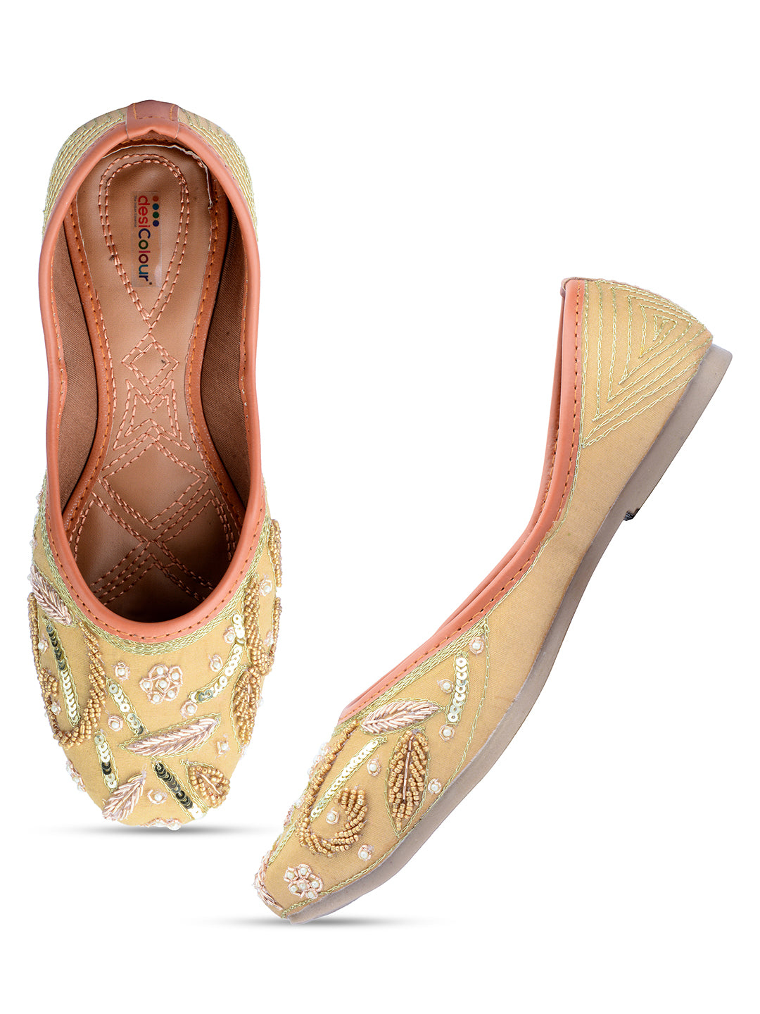 Desi Colour Women Indian Ethnic Footwear-Gold Emb - Distacart