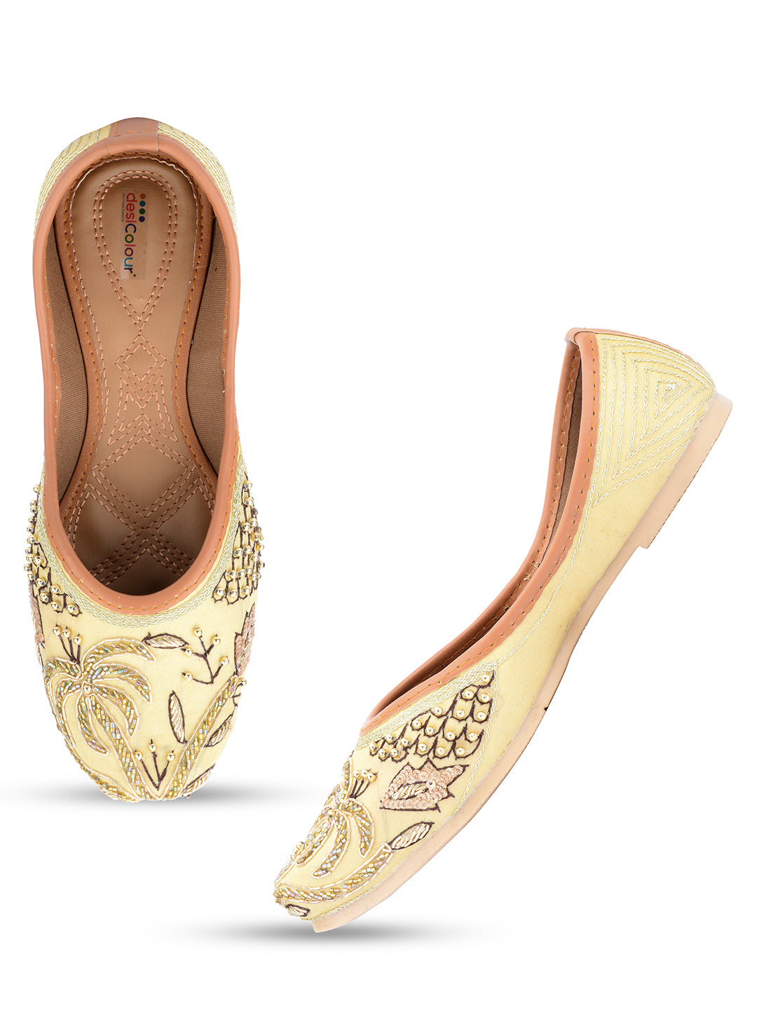 Desi Colour Women Indian Ethnic Footwear-Gold Dabka-1 - Distacart