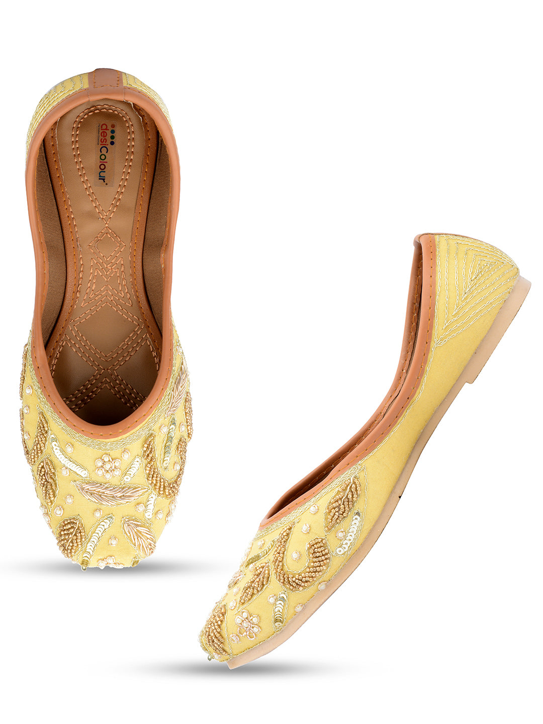 Desi Colour Women Indian Ethnic Footwear-Gold Dabka-2 - Distacart