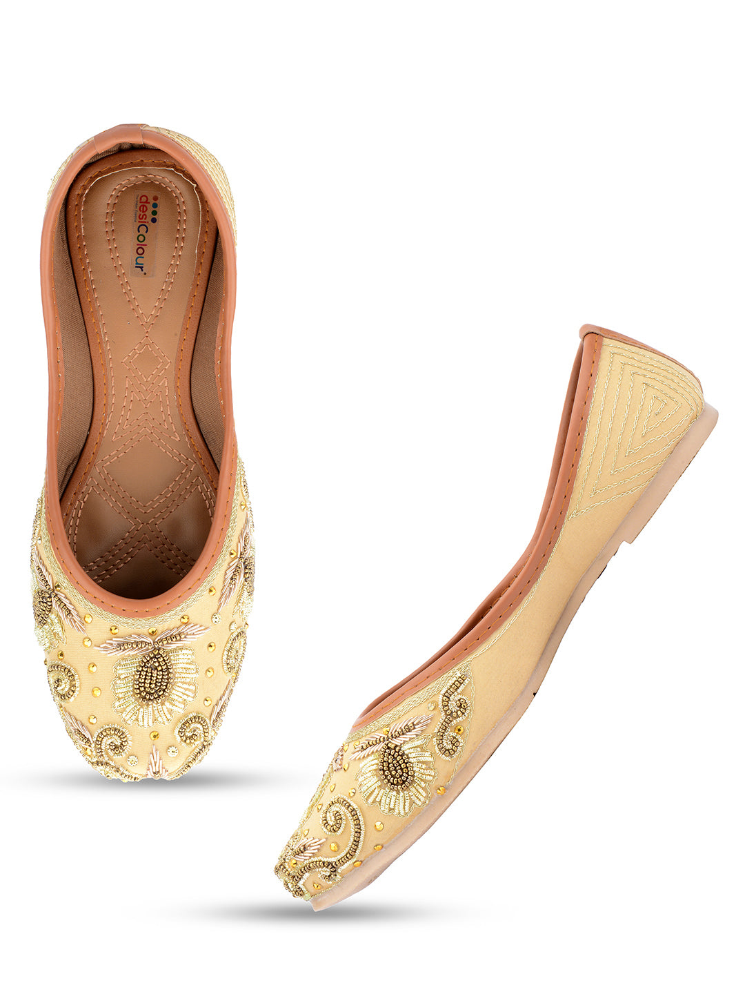 Desi Colour Women Indian Ethnic Footwear-Gold Dabka Emb - Distacart